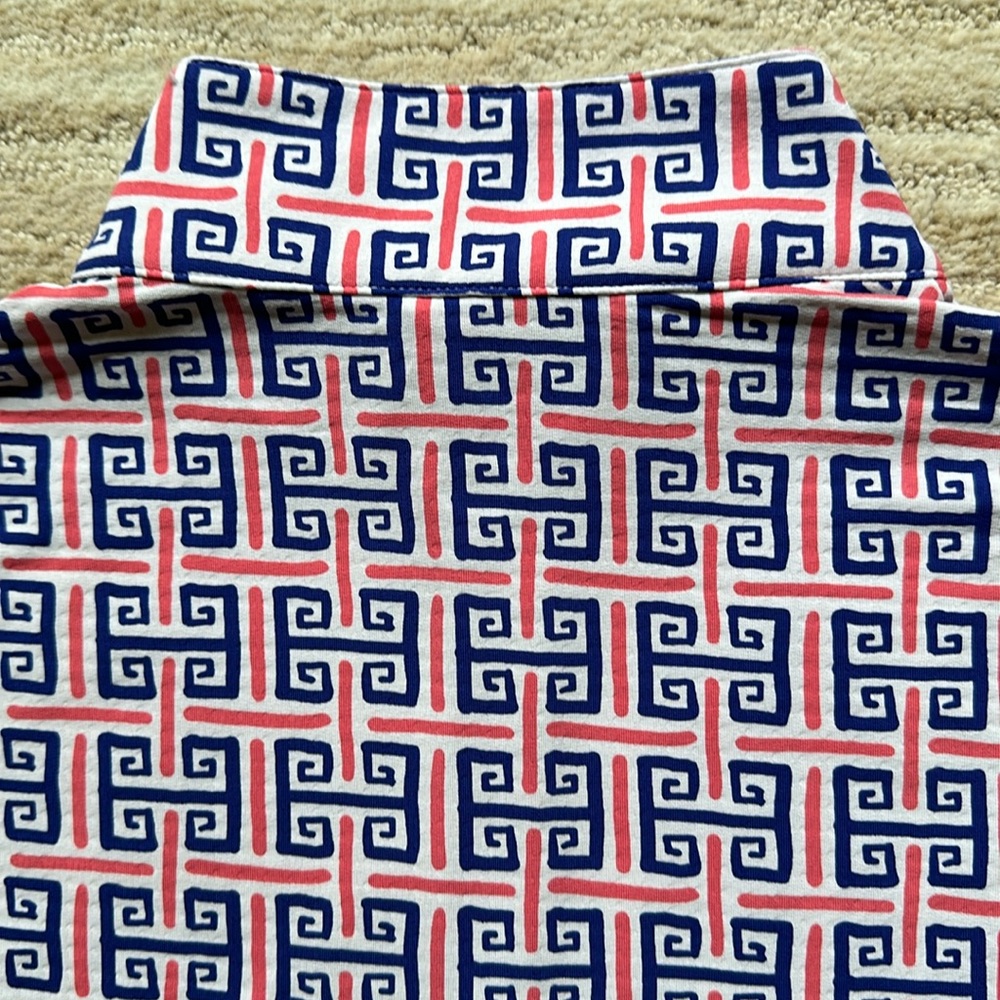 NWT IBKÜL Zip Mock Neck Geo Key Print 1/4 ZIP Polo Long Sleeve Top Size Small - Picture 6 of 16
